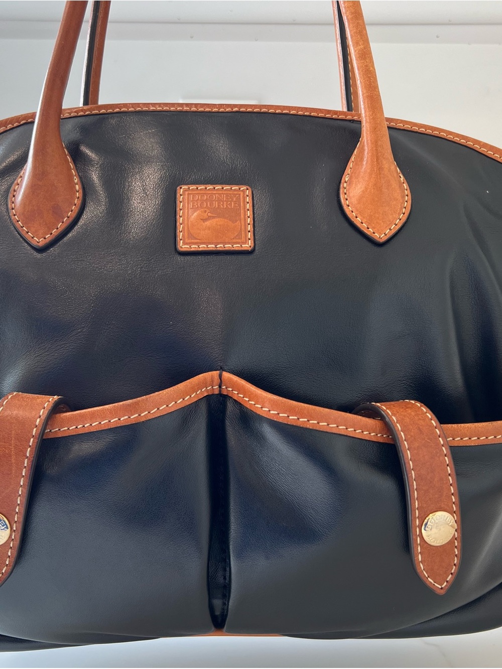 Dooney & Bourke Black & Tan Smooth Leather Crescent Tote Bag - Picture 8 of 14